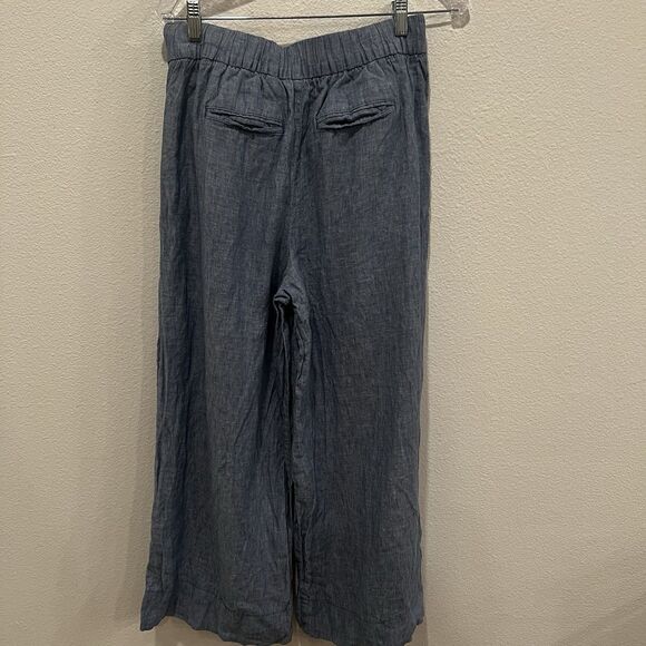Gap Womens Blue Linen Blend Cropped Wide-Leg Pleated Pants Sz 10 Tall Flaw Read - Picture 10 of 13